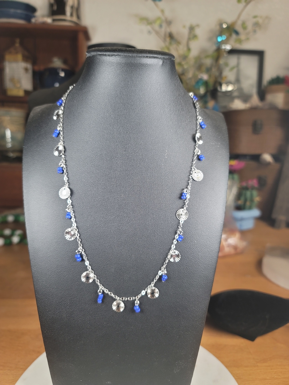 paparazzi Silver-Tone Necklace with Royal Blue Bead Accents & Silver Discs